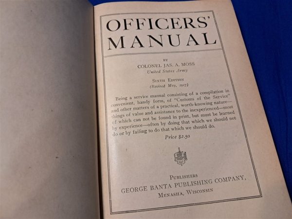 world-war-one-manual-for-officers-written-by-moss-over-6oo-pages-hard-cover