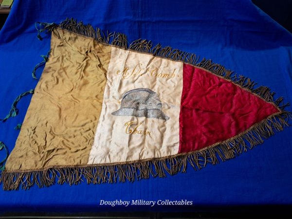 flag-french-veterans world-war-one-france-commune-chaon-village-veterans-pennant-with-generals-signature-on-back-embroidered-adrian-helmet-bullion-trim-flag