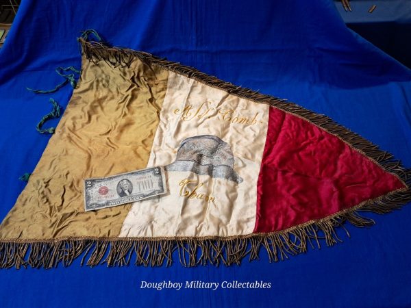world-war-one-france-commune-chaon-village-veterans-pennant-with-generals-signature-on-back-embroidered-adrian-helmet-bullion-trim-flag