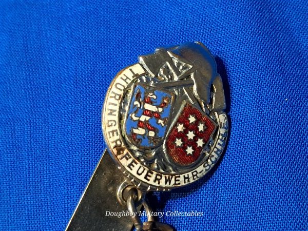 german-world-war-two-fireman-school-whistle-chain-mount-for-uniform-instructror-with- enamel-city-name