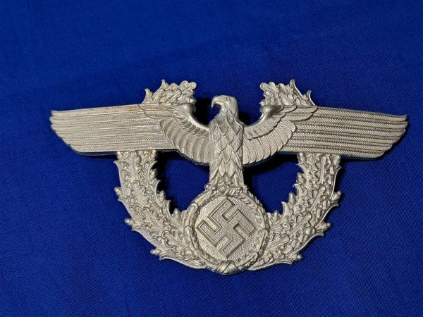 german-police-shako world-war-two-german-police-type-helmet-dress-eagle-shako-large-made-of-aluminum-unissued-condition
