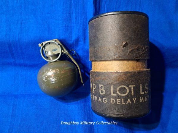 grenade-m67-vietnam vietnam-war-era-1972-dated-67-type-hand-grenade-inert-totally-m213-fuze-no-markings-fag-body-repainted-years-ago-scarce