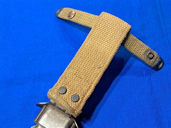 origianal-world-war-two-scabbard-for-fighting-knife-number-on-body-early-light-khacki-color-early webbing weave
