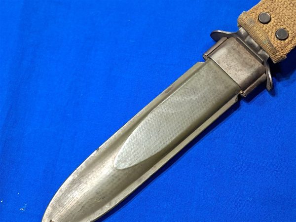 origianal-world-war-two-scabbard-for-fighting-knife-number-on-body-early-light-khacki-color-early webbing weave