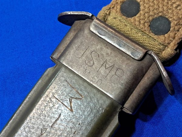 origianal-world-war-two-scabbard-for-fighting-knife-number-on-body-early-light-khacki-color-early webbing weave