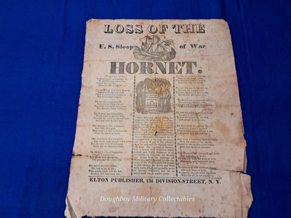 sloop-hornet-1829 united-states-sloop-hornet-sunk-loss-of-all-life-1929-printed-paper-bradside-original