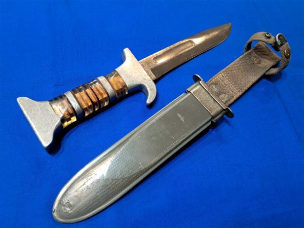 theater-fighting-knife original-world-war-two-navy-sailors-fighting-knive-mark-two-theater-modifications-lucite-handle-aluminum-fittings-excellent